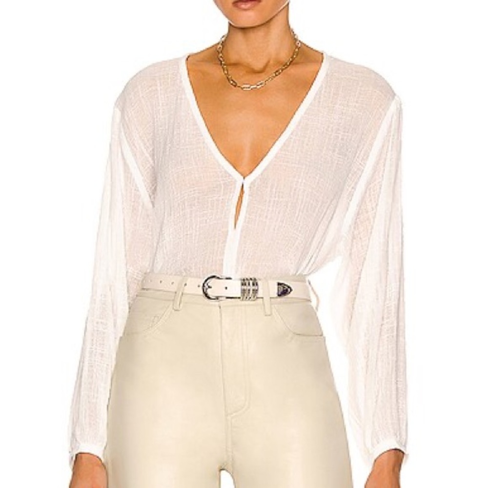 Enza Costa V Neck Modern Peasant Top in Cloud